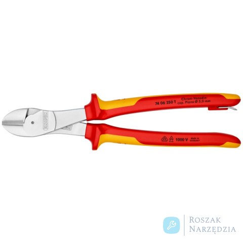 Szczypce tnące boczne o zwiększonym przełożeniu 74 06 250 T KNIPEX Szczypce tnące boczne o zwiększonym przełożeniu 74 06 250 T KNIPEX