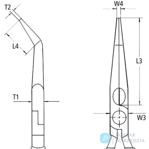 Szczypce tnące półokrągłe 26 22 200 T (wydłużone typu „bociani dziób") KNIPEX