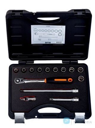Zestaw nasadek 1/2", 14 sztuk, 10-19 mm, w metalowym pudełku BAHCO