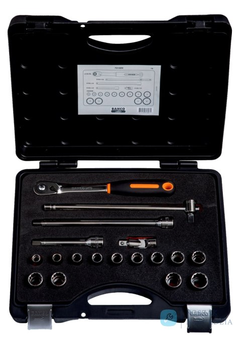 Zestaw nasadek 1/2" 18 sztuk 8-22 mm w metalowym pudełku BAHCO