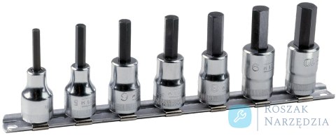 Zestaw 7 nasadek hex 3/8" serii 7409M na wieszaku RAIL-187 BAHCO