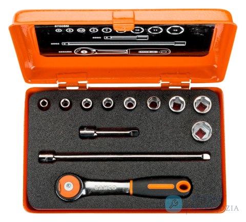 Zestaw nasadek 1/4", 12 części, Metalowa skrzynka BAHCO