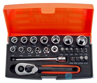 Zestaw nasadek 6-kątnych 1/4", 25 elementów, calowe BAHCO