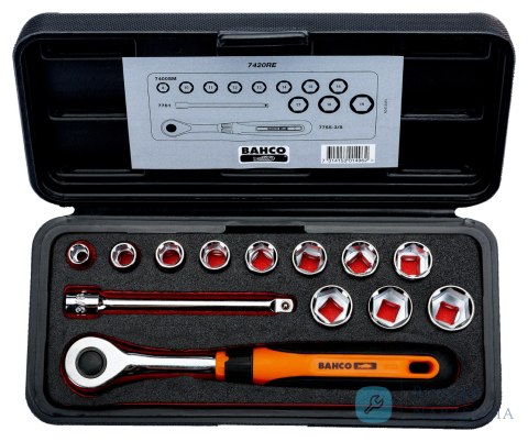 Zestaw nasadek ERGO 3/8" calowych sześciokątnych w metalowym pudełku BAHCO