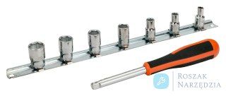 Zestaw nasadek sześciokątnych 1/4" na szynie RAIL-187, 7 szt. BAHCO