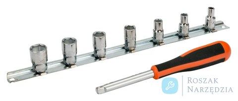 Zestaw nasadek sześciokątnych 1/4" na szynie RAIL-187, 7 szt. BAHCO
