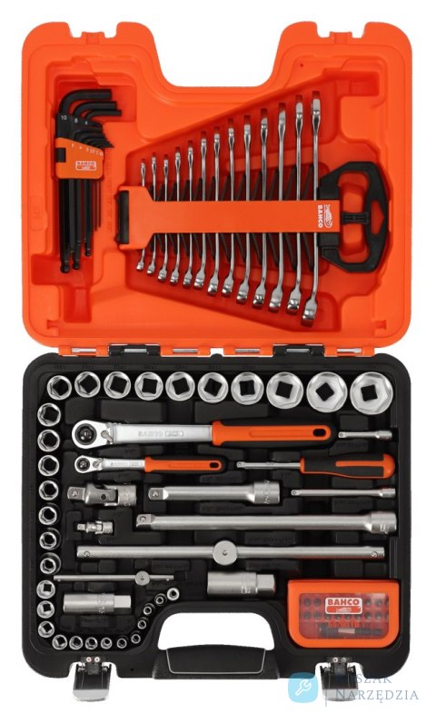 Zestaw nasadek 1/4" i 1/2" z kluczami złożonymi i sześciokątnymi kluczami L - 95 części BAHCO Zestaw nasadek 1/4" i 1/2" z kluczami złożonymi i sześciokątnymi kluczami L - 95 części BAHCO