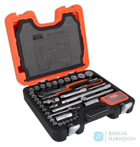 Zestaw nasadek 1/4" i 1/2" z kluczami złożonymi i sześciokątnymi kluczami L - 95 części BAHCO Zestaw nasadek 1/4" i 1/2" z kluczami złożonymi i sześciokątnymi kluczami L - 95 części BAHCO