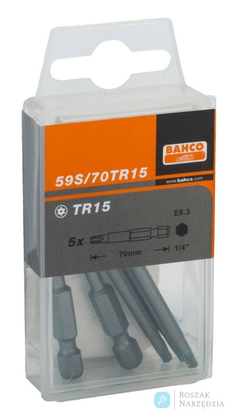 Bit 1/4" do śrub TORX, z otworem centrującym TR20x70 mm, 5 szt. BAHCO