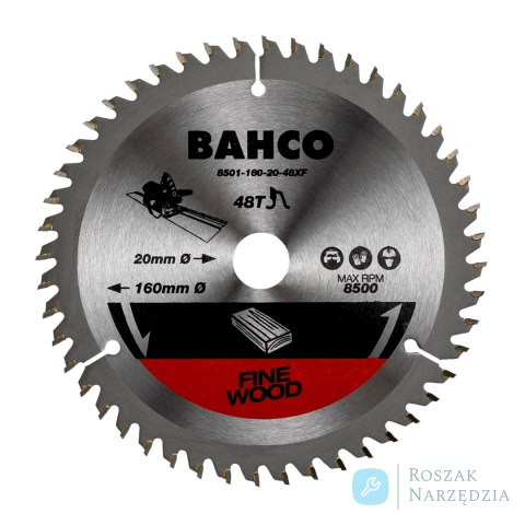 Piła tarczowa 165 mm 48 zębów otwór centrujący 20 mm BAHCO