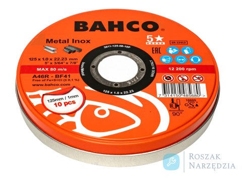 Tarcza do cięcia stali nierdzewnej i metalu 125 x 1.6 mm BAHCO (50 szt.)