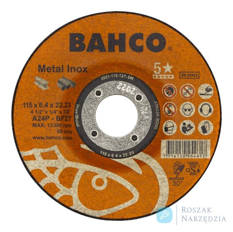 Tarcza do szlifowania metalu i Inox 230mm x 6.5mm BAHCO (25 szt.)
