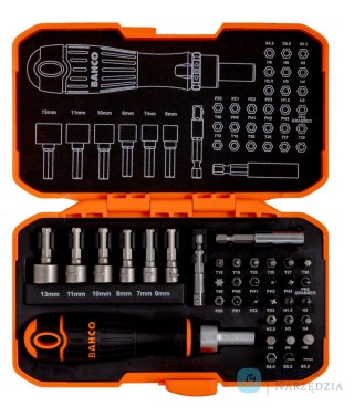 Zestaw bitów 1/4" płaskich/Phillips/Pozidriv/TORX/sześciokątnych i uchwyt wkrętaka grzechotkowego - 36 szt. BAHCO