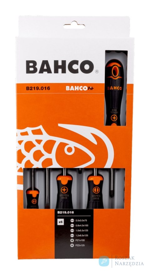 Wkrętaki BahcoFit zestaw 6 sztuk, nacięcie proste/Pozidriv BAHCO