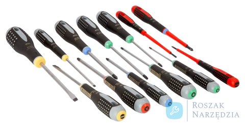 Zestaw wkrętaków ERGO, 13 szt., śruby proste, Pozidriv, TORX BAHCO
