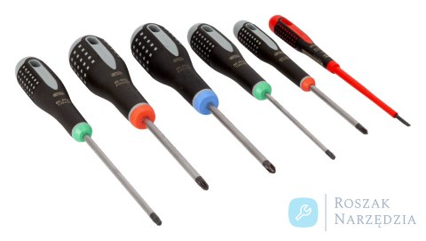 Zestaw wkrętaków ERGO, 6 elementów, śruby proste, Phillips, Pozidriv, Torx BAHCO