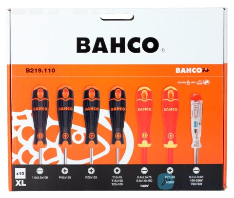 Zestaw wkrętaków BahcoFit Płaski/Phillips/Pozidriv/TORX® 10 sztuk z gumowym uchwytem BAHCO