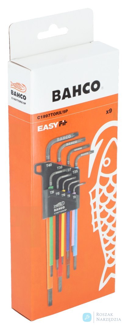 Zestaw kluczy trzpieniowych kolorowych, TORX T8-T40, Długie - 9 szt. BAHCO