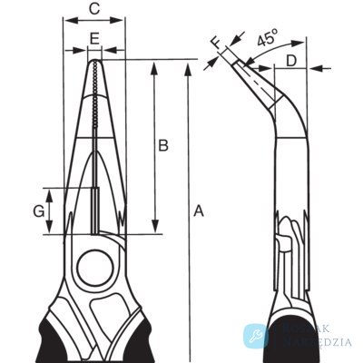 Szczypce płaskie z końcówkami wygiętymi o 45° 160 mm BAHCO