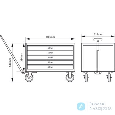 Skrzynka na kółkach E72 HUB Top Chest z 5 szufladami - Pomarańczowy - 693x510x542 mm BAHCO
