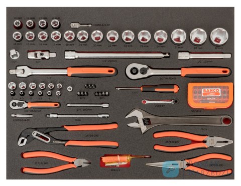 Zestaw nasadek 1/4" i 1/2" z wkładką z pianki Fit&Go 3/3 z oznaczeniami laserowymi - 91 szt BAHCO