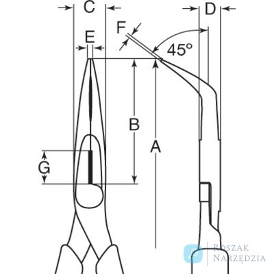 Szczypce ERGO™ z końcówkami półokrągłymi wygiętymi o 45°, 200 mm BAHCO
