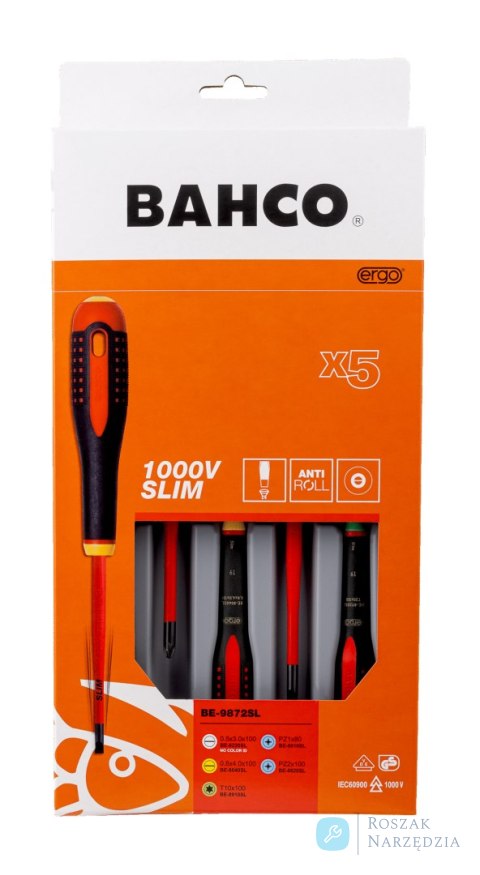 Zestaw wkrętaków  VDE  ERGO Slim płaskie, Pozidriv, TORX, 5 sztuk BAHCO
