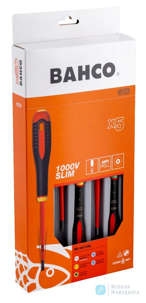 Zestaw wkrętaków  VDE  ERGO Slim płaskie, Pozidriv, TORX, 5 sztuk BAHCO