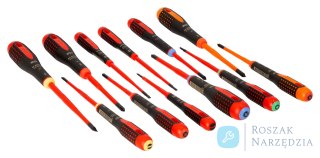 Zestaw wkrętaków izolowanych ERGO, 12 sztuk, śruby proste, Phillips, Pozidriv, TORX, kombinowane PH BAHCO