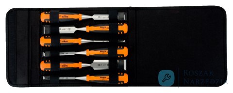 Dłuto do drewna w zestawie 6 sztuk (wymiary: 6, 10, 12, 18, 25, 32 mm) w kaburze BAHCO