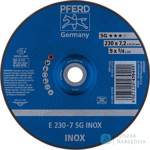 Tarcza scierna do obr. zgrubnej, odsadzona do V2A A30NSG 125x7,2mm PFERD