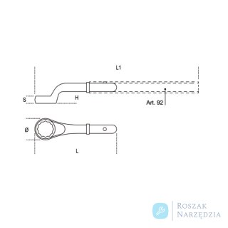 Klucz oczkowy odsadzony jednostronny 30 mm, 91 Beta