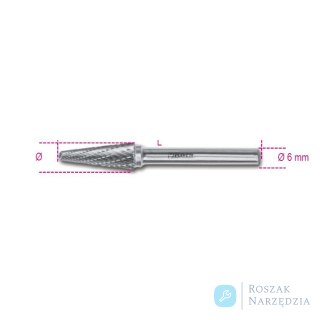 Pilnik obrotowy stożkowy zaokrąglony z węglika spiekanego, długość 67 mm, Ø 8 mm, chwyt 6 mm, 426MD/TA Beta