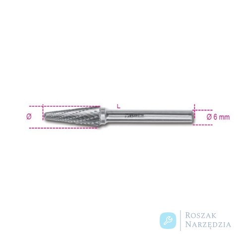 Pilnik obrotowy stożkowy zaokrąglony z węglika spiekanego, długość 72 mm, Ø 9.5 mm, chwyt 6 mm, 426MD/TA Beta Pilnik obrotowy stożkowy zaokrąglony z węglika spiekanego, długość 72 mm, Ø 9.5 mm, chwyt 6 mm, 426MD/TA Beta