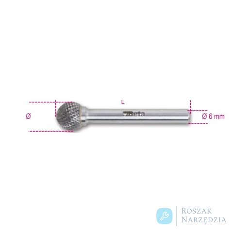 Pilnik obrotowy węglikowy kulisty 16 mm HM4, chwyt ⌀6 mm, 426MD/S Beta