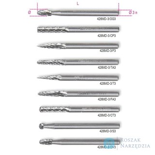 Pilnik obrotowy z węglika spiekanego ZYA Ø 3 mm, dł. 38.1 mm, chwyt 3 mm, 426MD-3 Beta