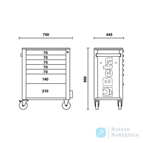 Wózek narzędziowy 7 szuflad, blat ABS, obciążenie 800 kg, kolor czarny, RSC24/7-N Beta