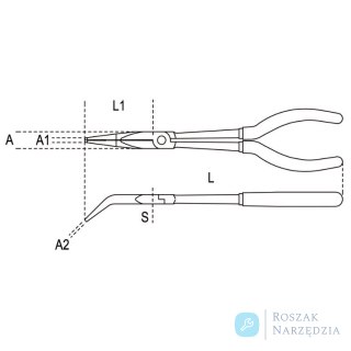 Szczypce półokrągłe długie odgięte o 45° 273 mm, 1009L/B Beta