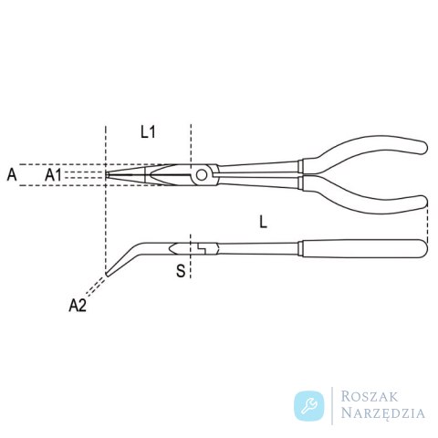 Szczypce półokrągłe długie odgięte o 45° 273 mm, 1009L/B Beta