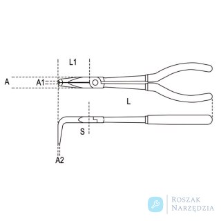 Szczypce półokrągłe odgięte o 90° 253 mm, 1009L/C Beta