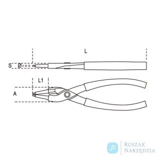 Szczypce proste do pierścieni segera wewnętrznych 140x13 mm, Ø 12-25 mm do pracy na wysokościach, 1032HS/140X13 Beta