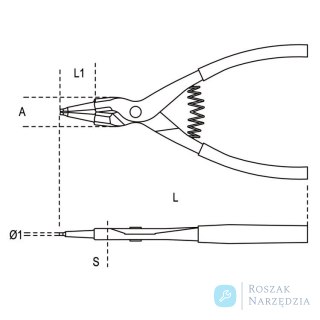 Szczypce proste do pierścieni segera zewnętrznych 140x1,3 mm, Ø 10-25 mm do pracy na wysokościach, 1036HS/140X13 Beta
