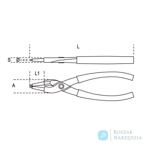 Szczypce prostych do pierścieni segera wewnętrznych 180 mm, Ø 19-60 mm do pracy na wysościach, 1032HS/180 Beta