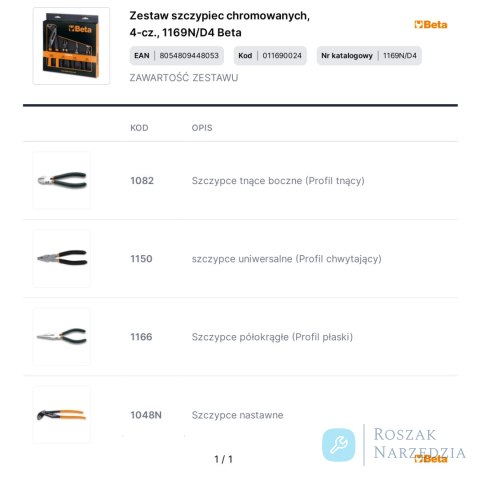Zestaw szczypiec chromowanych, 4-cz., 1169N/D4 Beta Zestaw szczypiec chromowanych, 4-cz., 1169N/D4 Beta