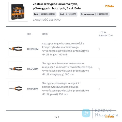 Zestaw szczypiec uniwersalnych, półokrągłych i bocznych, 3 szt. Beta