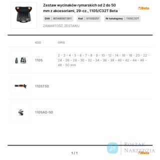 Zestaw wycinaków rymarskich od 2 do 50 mm z akcesoriami, 29-cz., 1105/C32T Beta