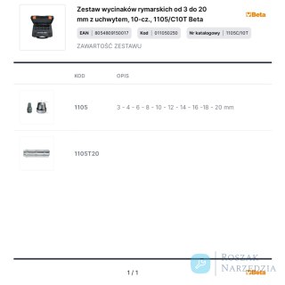 Zestaw wycinaków rymarskich od 3 do 20 mm z uchwytem, 10-cz., 1105/C10T Beta