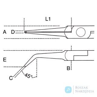 Szczypce półokrągłe długie odgięte dla elektroników 140 mm, 1178BM/P Beta