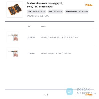 Zestaw wkrętaków precyzyjnych, 8-cz., 1257ESB/S8 Beta