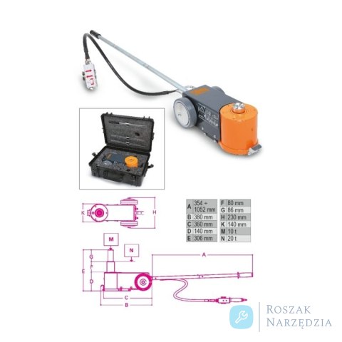 Podnośnik hydrauliczny z napędem pneumatycznym DOR 20-10 t z walizką 3065/20-10T Beta